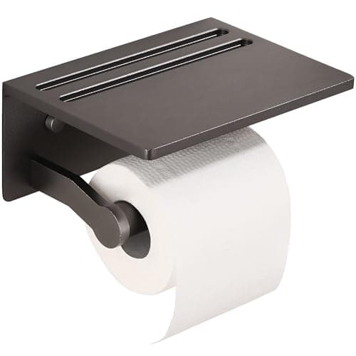 Rustproof Black 3M Adhesive Toilet Paper Holder with Phone Shelf — Matte Gray