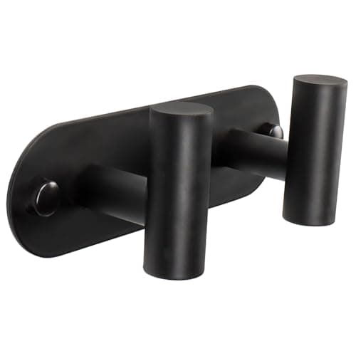 Matte Black Wall Mount Coat Rack with 2 Hooks & Stainless Steel Hangers