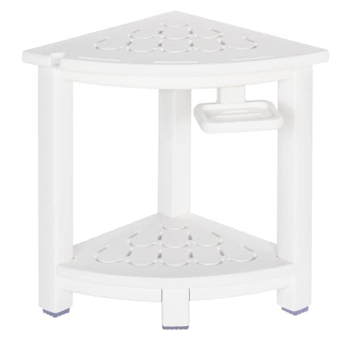 Nalone HDPE Corner Shower Stool with Storage (Grey) — White