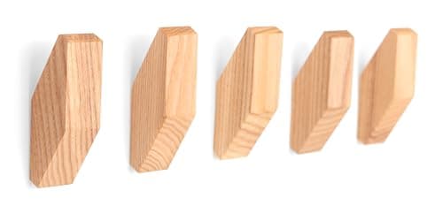 Modern Black Wooden Wall Hooks - Set of 5 for Coats, Bags, Hats — Light Wood