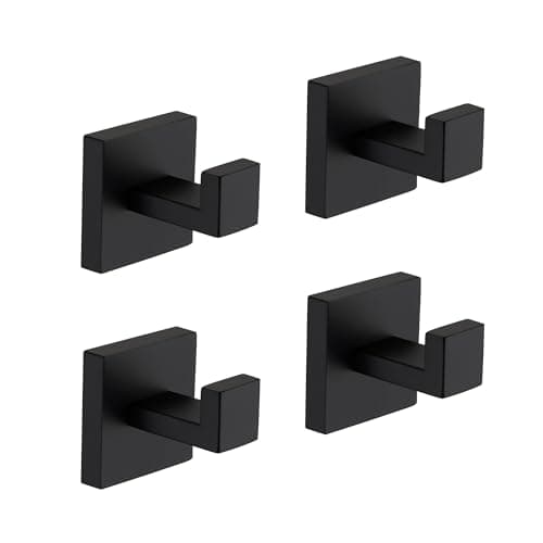 4 Pack Matte Black Stainless Steel Towel Hooks, Space-Saving for Bathroom, Bedroom or Kitchen