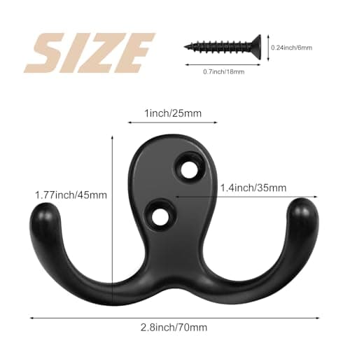 Heavy Duty 14 Pack Double Prong Coat Hooks for Hanging Towel, Coat, Bag, Hat, Cup, Key
| No Rust Black Metal Wall Mounted Coat Hooks with 28 Screws for Heavy Duty Use
| 14 Pack Coat Hooks for Hanging Towel, Coat, Bag, Hat, Cup, Key - Wall Mounted wi