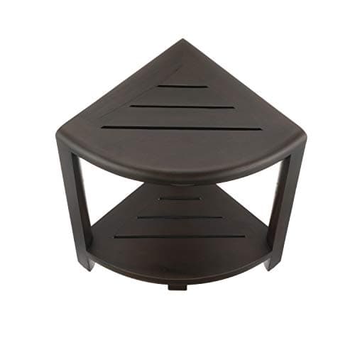 EcoDecors Corner Shower Stool & Storage Shelf, Teak Wood Leg Shaving Aid in Woodland Brown