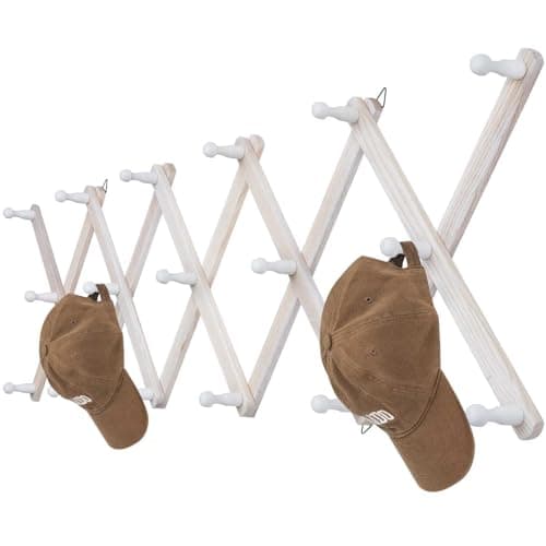 Qiannhee Brown Solid Wood Hat Rack with 14 Hooks for Wall — Rustic White