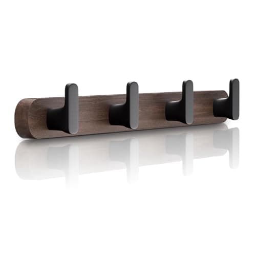 Solid Walnut Wall Mount Coat Rack with 4 Heavy Duty Hooks