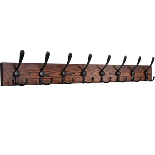 IBosins Brown Rustic Metal Wood Wall Mount Coat Rack (4 Hooks) — Brown Plate & Black Tri-Hook