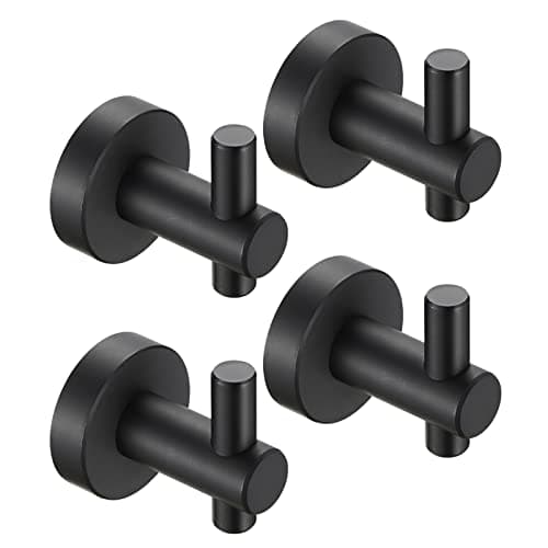 Stainless Steel Matte Black Towel Hooks for Bathroom & Kitchen 4 Packs