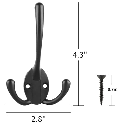 IBosins 18 Pack Heavy Duty Three Prongs Wall Hooks，Rustic Double Utility for Thick Coats & Bags