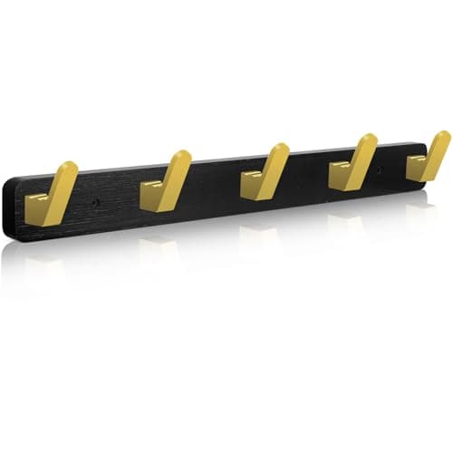 IBosins 33.5'' Wall-Mounted Coat Rack with 10 Double Hooks for Entryway — Black Plate & Gold Hook
