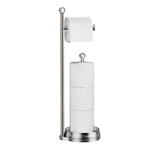 Heavy-Duty Metal-Free Toilet Paper Holder with Crystal Ball, Matte Black Stand — C- Brushed Nickel