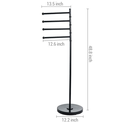 MyGift 4ft Tall Matte Black Metal Towel Holder with 4 Swivel Bars