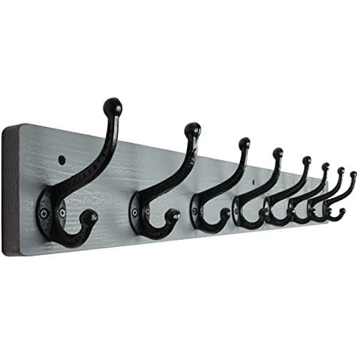 WEBI Rustic Brown Coat Rack with 5 Cast Iron Hooks for Wall Mount — Gray