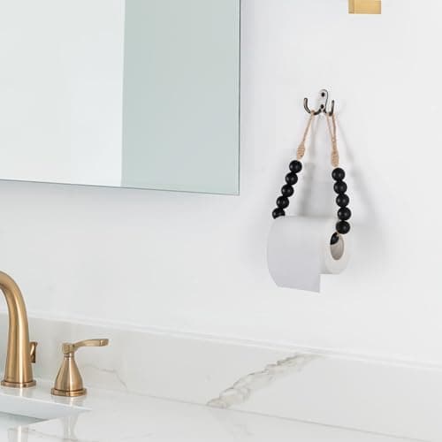OCIOLI Black Natural Wood Bead Toilet Paper Holder Wall Mount Bathroom Towel Holder