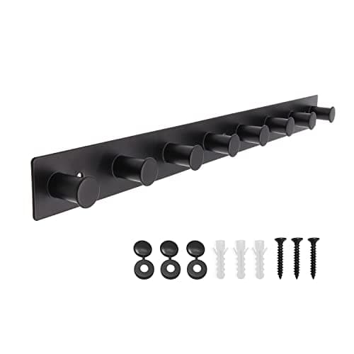 White Wall Mount Coat Rack with 4 Hooks, Stainless Steel Door Hooks — Black
