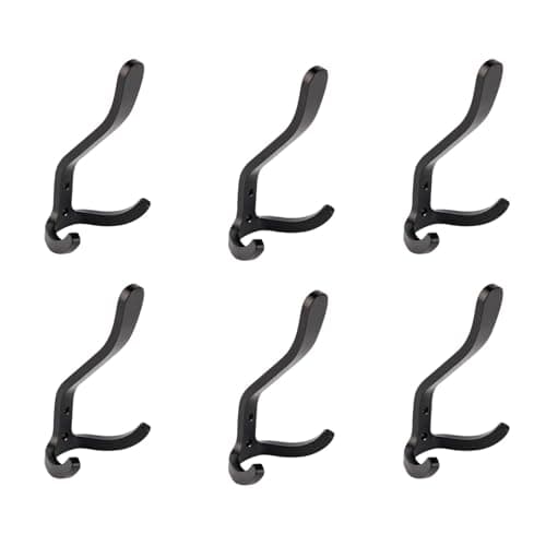 Heavy Duty Black Wall Hooks for Coats, Towels, Key - 6 Pack