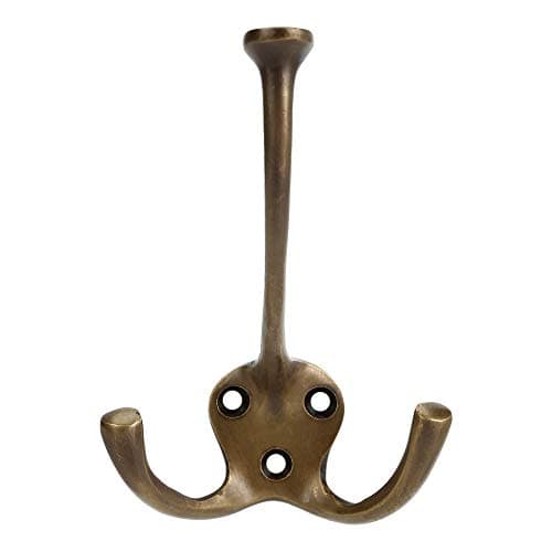 Heavy Duty Set of 4 Double Coat Hooks with Powder Coat Black — Triple - Antique Brass