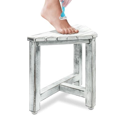 ENKEZI Rustic Black Shower Foot Rest - 12 in Bench for Inside Showers — Rustic White