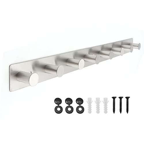 White Wall Mount Coat Rack with 4 Hooks, Stainless Steel Door Hooks — Silver