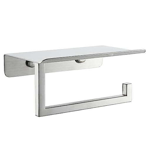 JQK 304 Stainless Steel Toilet Paper Holder and Phone Shelf, Brushed Finish TPH202-BN-T
