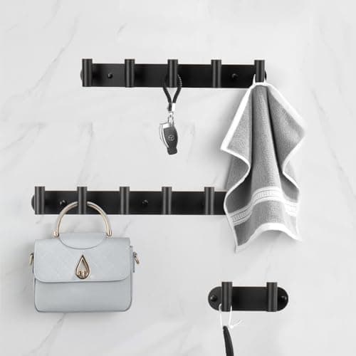 Black Coat Hook Rack with 6 Hooks for Bathroom or Entryway