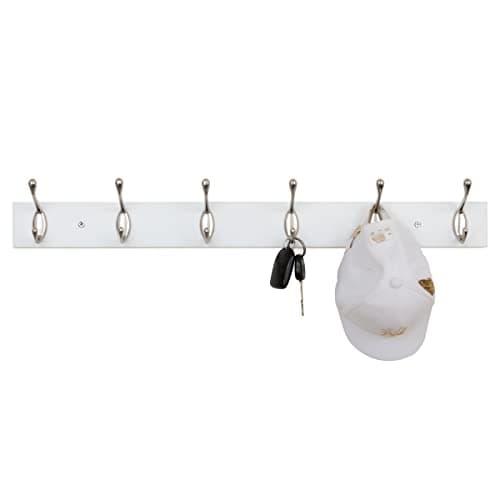 2 Pack 24 Inch Wall Mounted Coat Rack with 6 Hooks, Satin Nickel & White