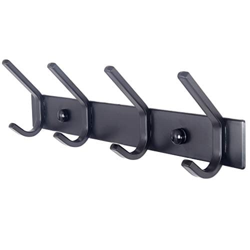 4-Coat Hook Wall Mount Coat Rack, Heavy Duty Metal, C-CBG04 Black