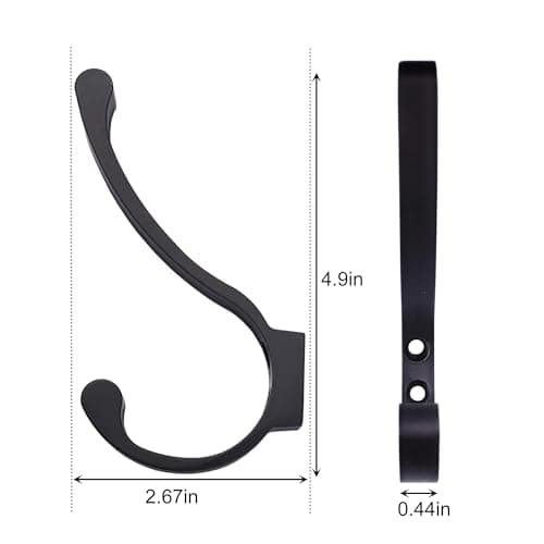Heavy Duty Black Wall Hooks for Coats, Scarves, Bags, Towels (6 Pack)