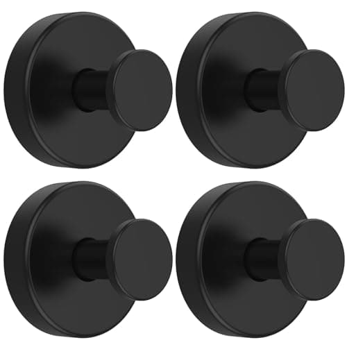 Stusgo 4-Pack Matte Black Stainless Steel Towel Hooks for Bathroom Wall Mounted — Black Suction“i”shape 4pc