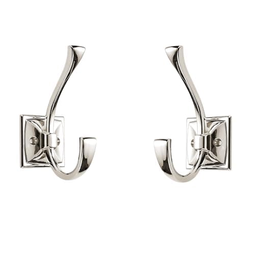 5 Pack Matte Black Wall Hooks for Coats, Towels, Bags - 4.35 Inch Double Robe Hooks — Polished Nickel