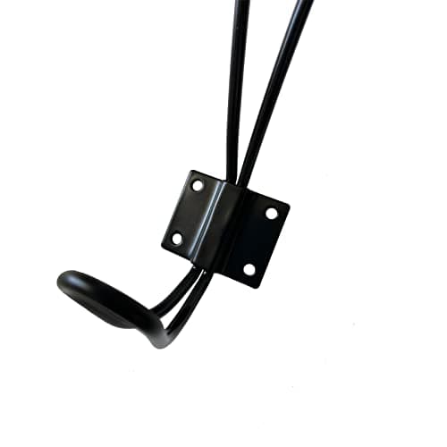 Rustic Black Wire Coat Hooks, 5 Pack Heavy Duty Double Prong Wall Hooks