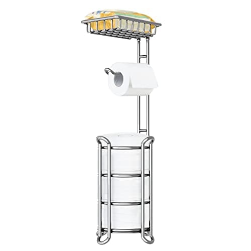 Shiny Chrome Toilet Paper Holder with Shelf for Storage and Phone/Wipe Holds Mega Rolls