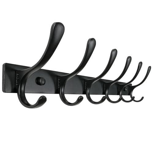 SKOLOO Wall-Mounted Coat Rack - 6 Heavy-Duty Stainless Steel Hooks, Black