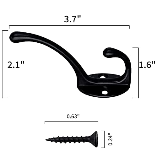 30-Pack Heavy Duty Dual Coat Hooks with 60 Screws - Wall Mounted Utility Hooks for Coats, Scarves, Bags, Towels, Keys, Caps, Cups, Hats