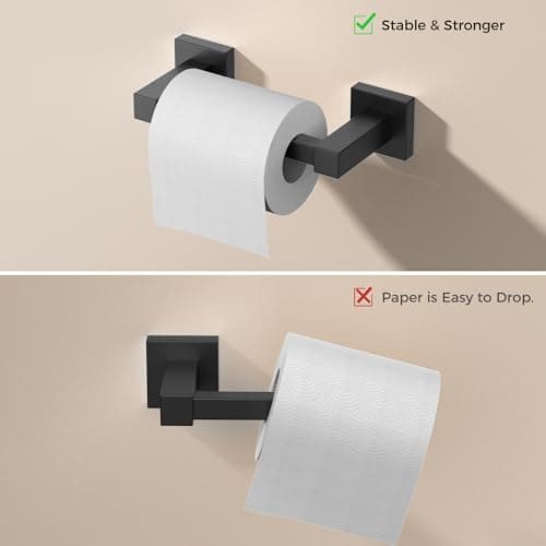 Modern Black Bathroom Hardware Set, Stainless Steel Towel Ring and Toilet Paper Holder for Wall Mount