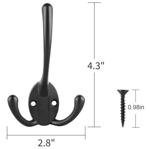 IBosins 14-Pack Heavy Duty Triple Prong Wall Hooks, Black