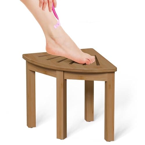 Domax Bamboo Corner Shower Foot Rest, Non-Slip Waterproof Black — Walnut