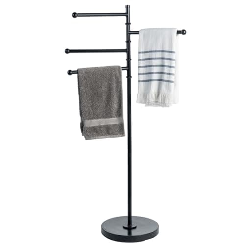MyGift 4ft Tall Matte Black Metal Towel Holder with 4 Swivel Bars