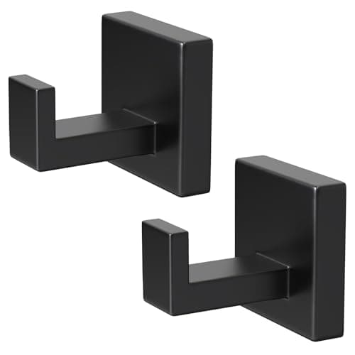PMMASTO Black Stainless Steel Towel Hooks, Bathroom & More (4PC) — Black Drilling “L ”shape 2PC
