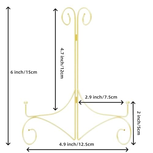 Gold Hinged 6” Table Stand, 2-Pack for Displaying Books, Art, Photos & Platters