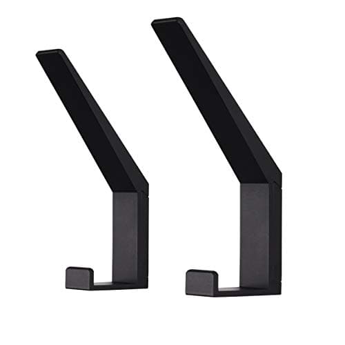 Heavy Duty Double Robe Hook Towel Holder (Black) 2 Pack