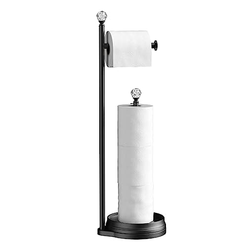 Heavy-Duty Metal-Free Toilet Paper Holder with Crystal Ball, Matte Black Stand