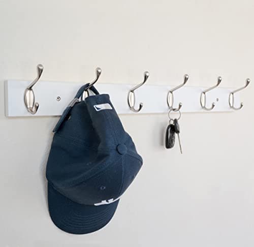2 Pack 24 Inch Wall Mounted Coat Rack with 6 Hooks, Satin Nickel & White