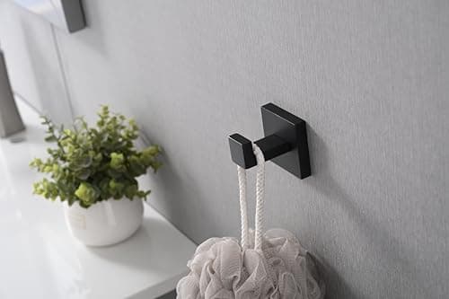 4 Pack Matte Black Stainless Steel Towel Hooks, Space-Saving for Bathroom, Bedroom or Kitchen