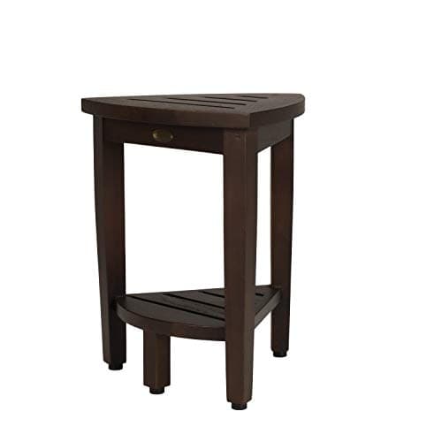 Decoteak Snazzy Corner Brown Teak Wood Shower Bench Stool with Storage Shelf