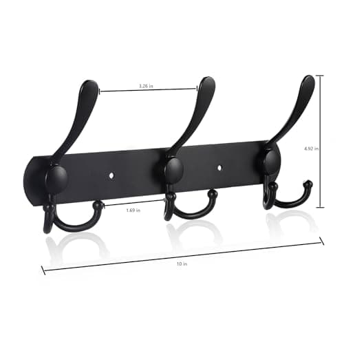 Stainless Steel Coat Rack, 3 Hooks for Mudroom, Entryway, Black (1 Pack)
