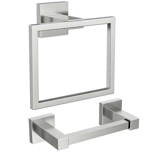 FORIOUS Brushed Nickel Wall-Mount Toilet Paper Holder Set - Stainless Steel Pivoting Holder and Towel Ring for Bathroom