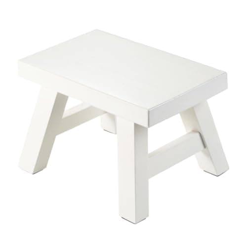 Black Solid Wood Step Stool for Kids Adults Fishing Plants — White