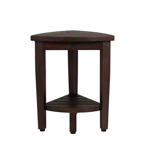 Decoteak Snazzy Corner Brown Teak Wood Shower Bench Stool with Storage Shelf