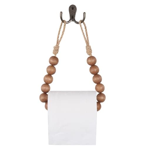 OCIOLI Black Natural Wood Bead Toilet Paper Holder Wall Mount Bathroom Towel Holder — Coffee