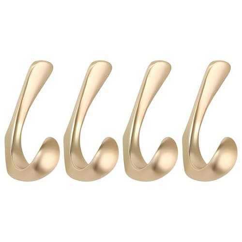 4 Pack Brushed Nickel Towel Hooks for Bathroom Wall Mount, Zinc Alloy Heavy Duty Hangers — Brushed Gold